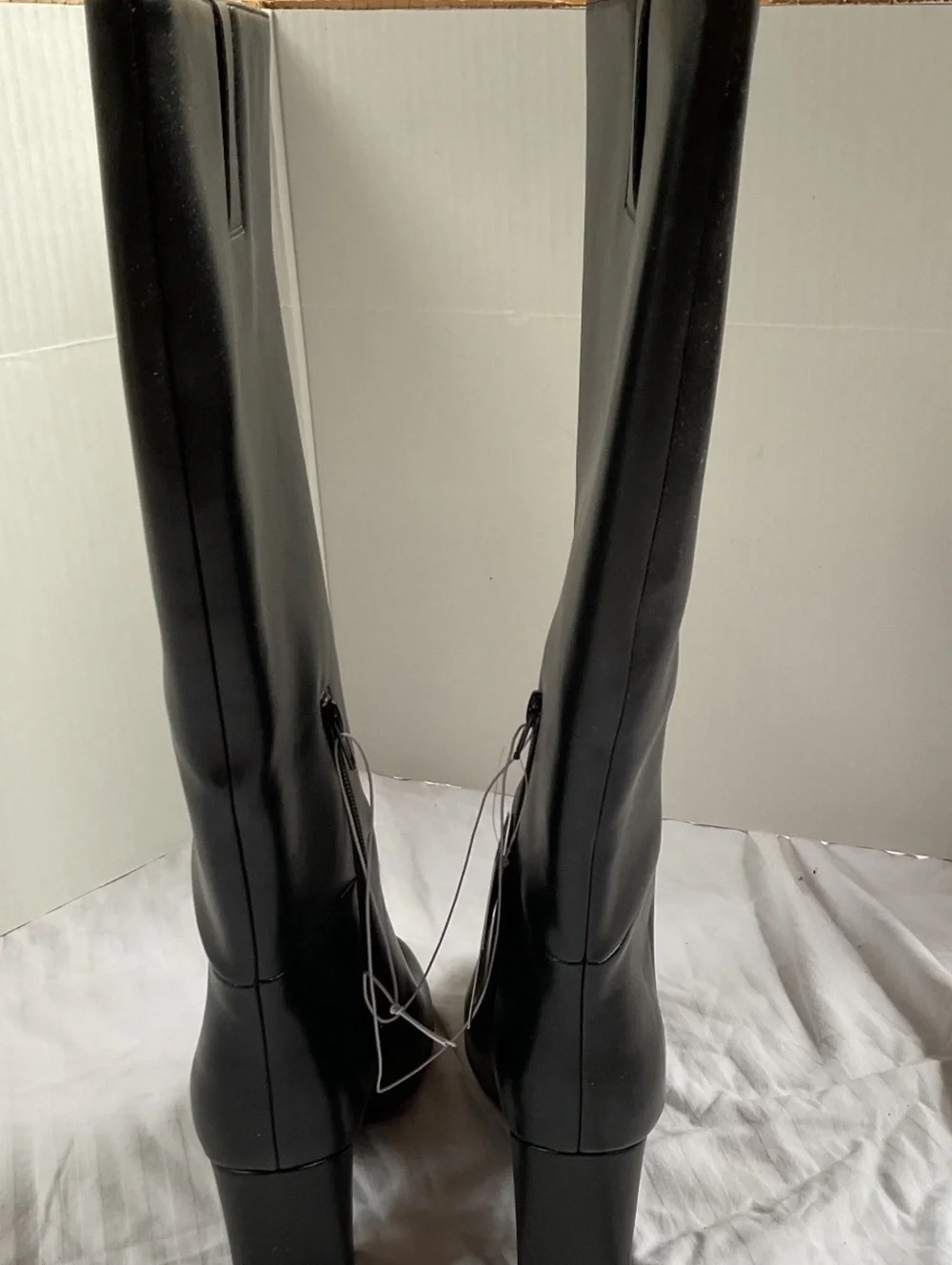 NWOB A New Day Evangeline Under Knee Heeled Boots Black Faux Leather Size 8.5